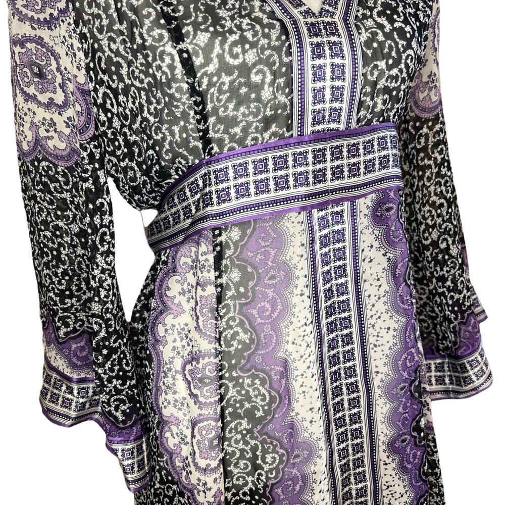 INC International Concepts  VNeck Long Sleeve Black Purple Sheer Silk Dress * 10 - Picture 15 of 15